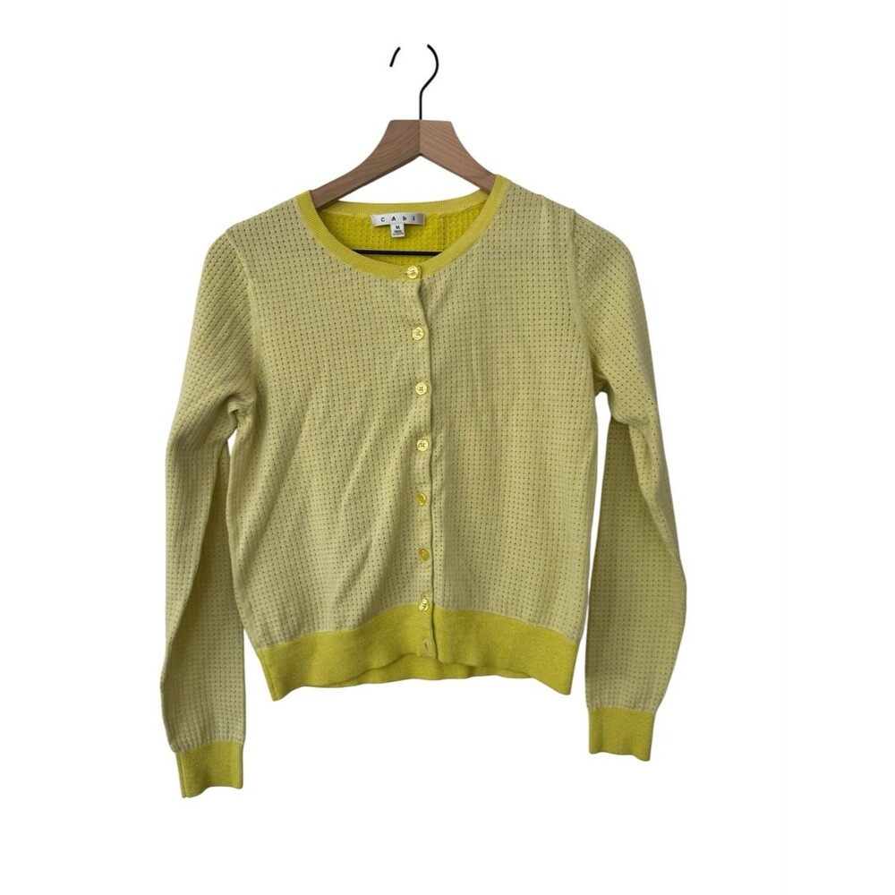 CAbi Yellow Lightweight Mesh Button-Front Cardigan - Size Medium